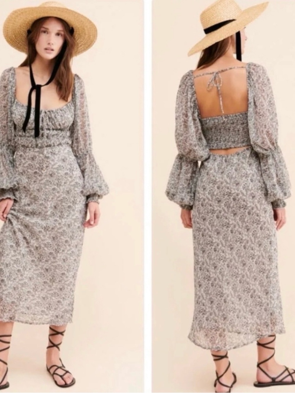 Free People Cream Floral Midi Skirt Set